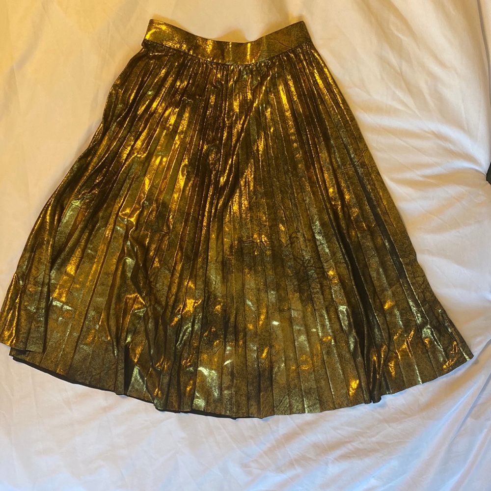 ZARA Pleated Metallic Midi Skirt
